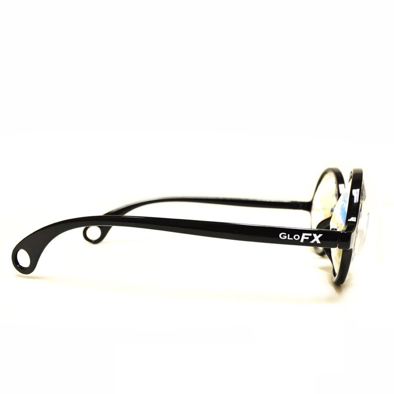 GloFX Black Kaleidoscope Glasses | Plastic Frame Diffraction Glasses with Glass Crystal Lens | 3D Prism Rainbow Effect | Great EDM, Concert, and Rave Accessory - Image 3